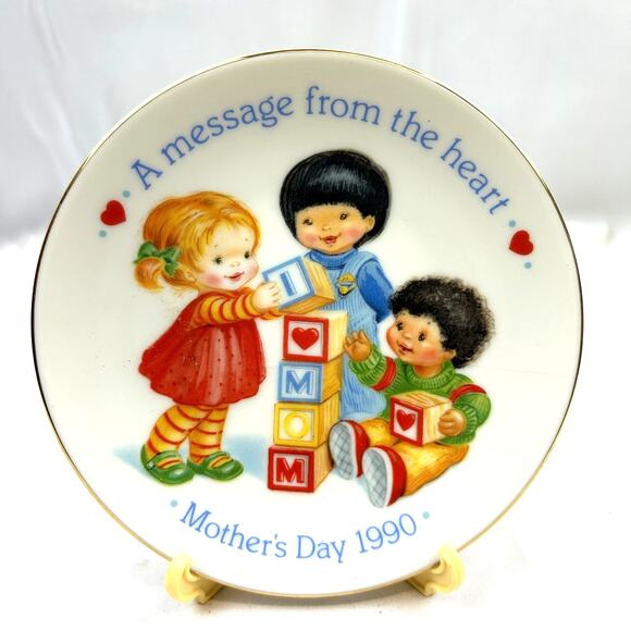 1990 Avon Mother's Day Plate A Message from the Heart 5" 24K gold rim - Picture 1 of 5